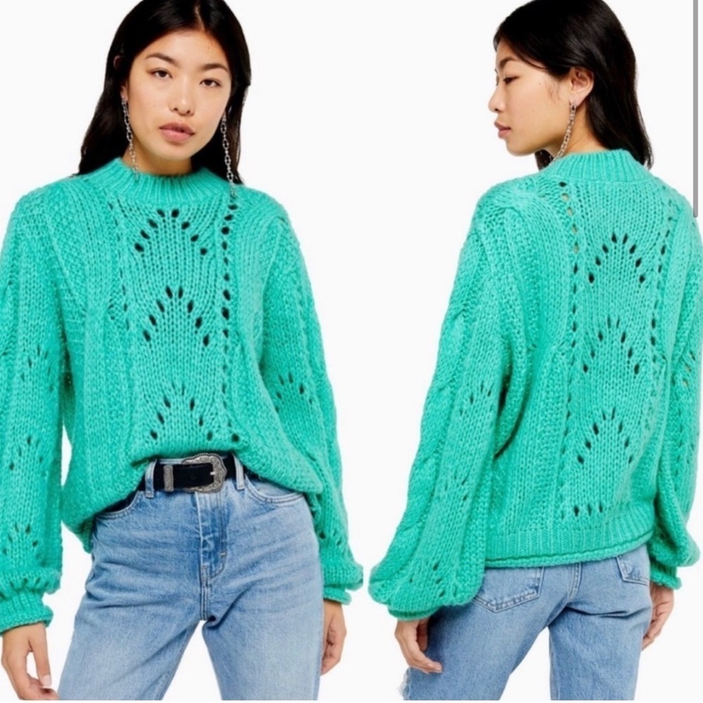 Topshop Teal Cable Knit Sweater | Size 4-6 | Cozy Chunky Knit Jumper